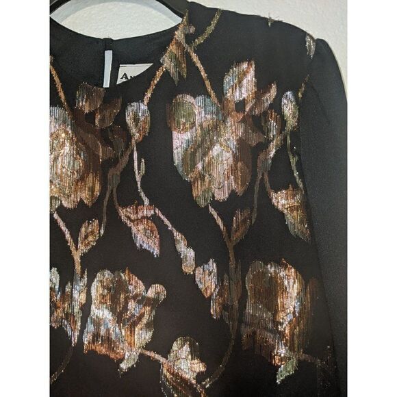 Vintage Another Thyme Black Top with Metallic Floral Motif Medium - Picture 8 of 11